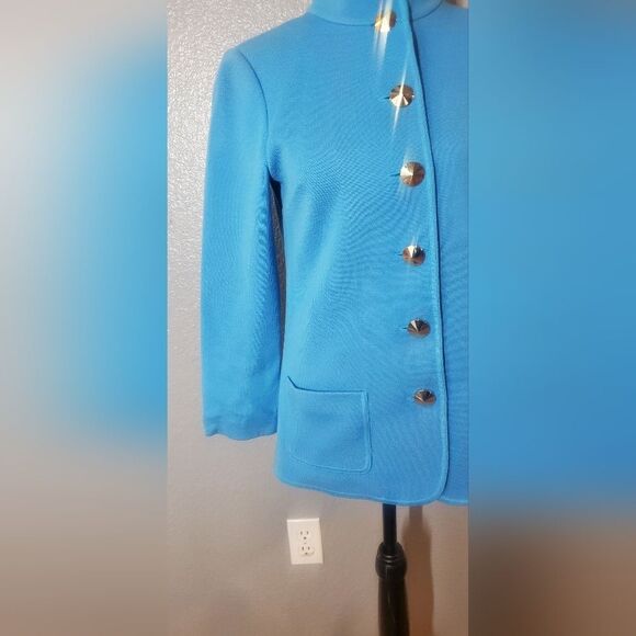 St. John Light Blue 100% Wool Knit Jacket Women’s Classic Open Front Blazer - Picture 6 of 15